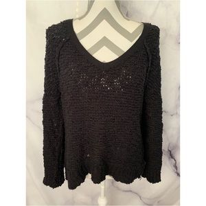 Free People chunky black vneck sweater shirt